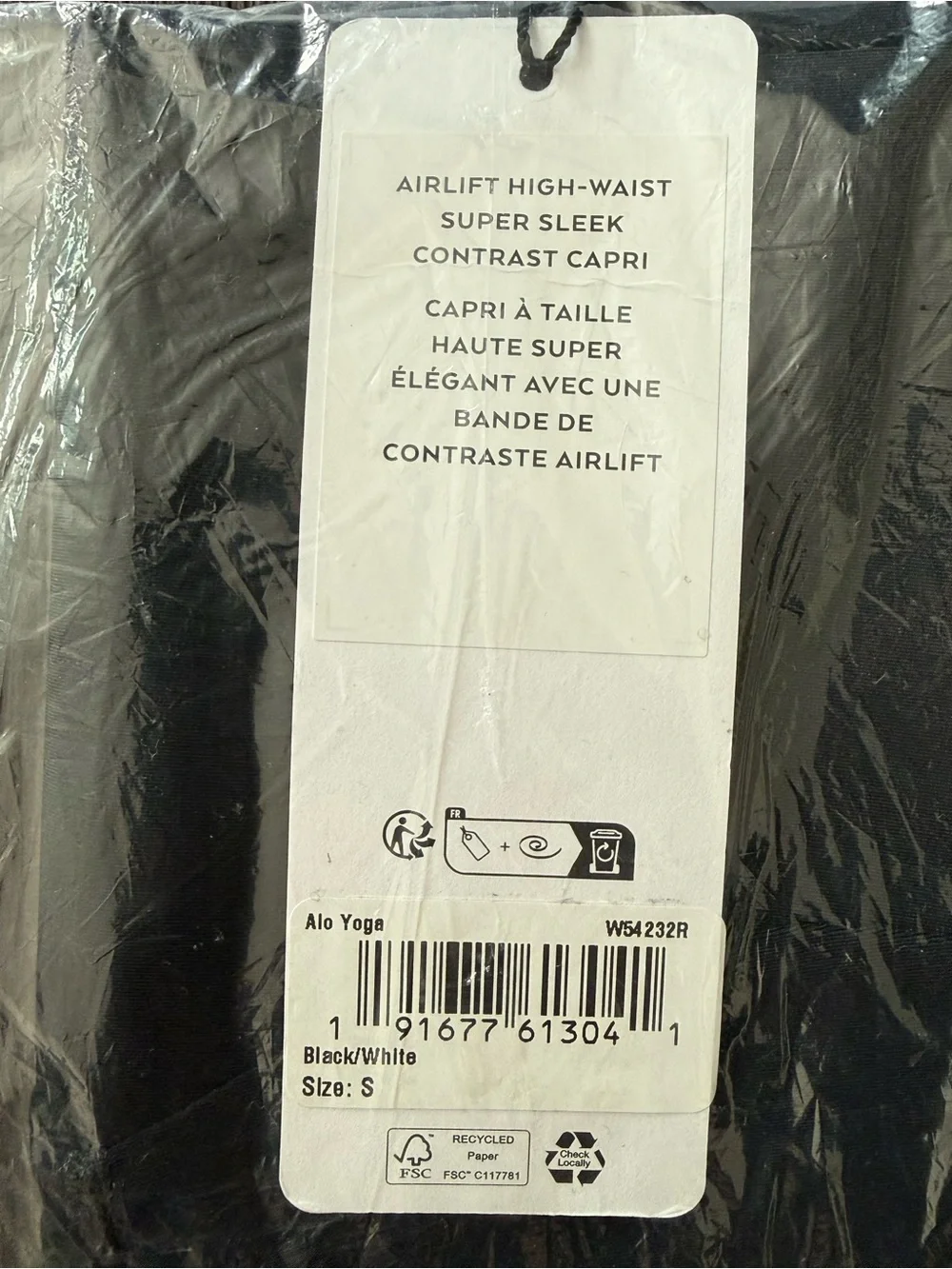 Alo Yoga Airlift High-Waist Super Sleek Contrast Capri Black/White Size S